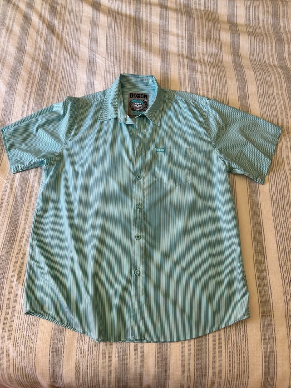 DIXXON XL Green/White Short-Sleeve Striped Button-Down Shirt